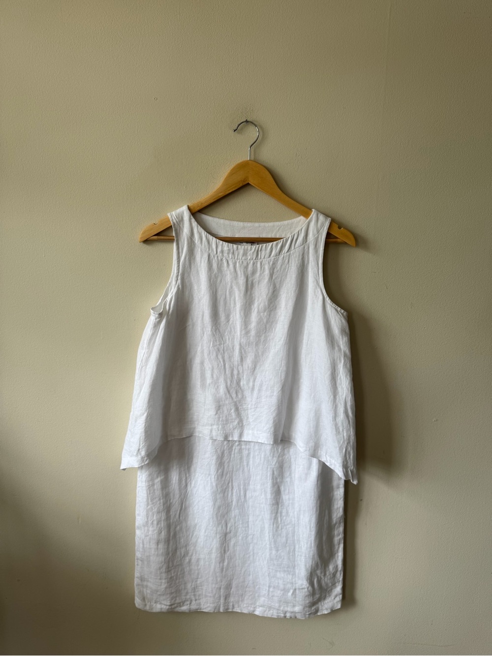 Pure Jill Sleeveless White Linen Layered Shift Dress - Picture 5 of 8